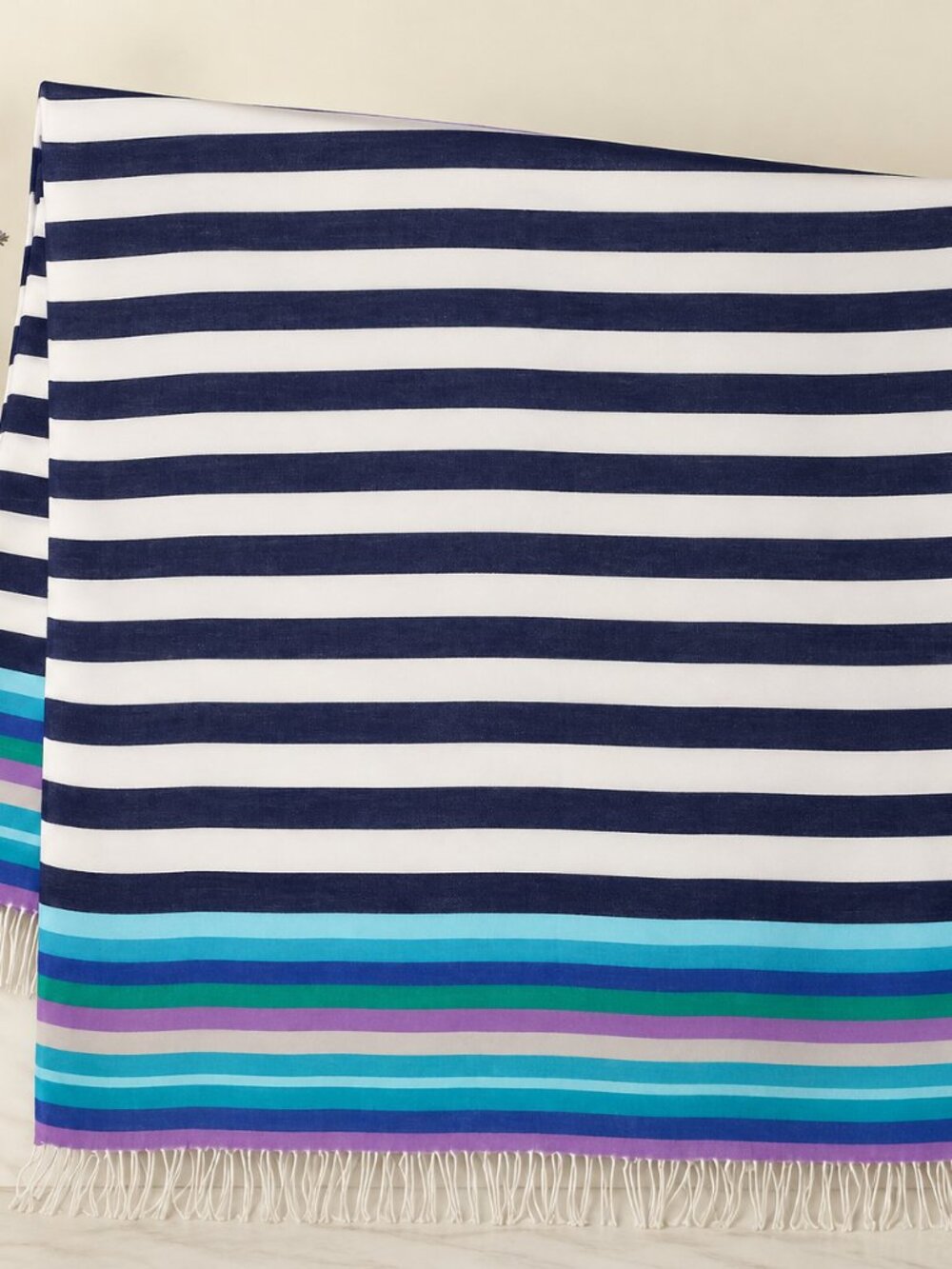 Fraas Lightweight Cashmink Throw – Navy, Aqua & Lilac Stripe